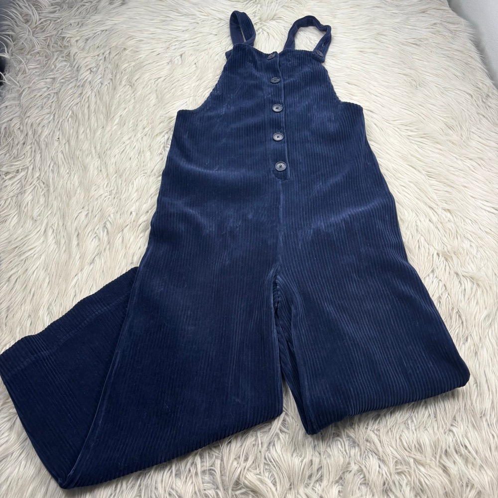 Madewell Texture & Thread Women's XXS Navy Velour Corduroy Overalls Cropped Wide